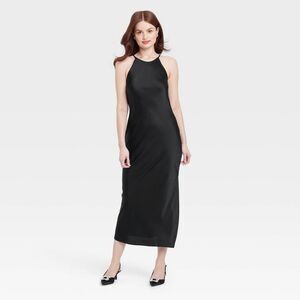 A New Day - Women's Satin Halter Maxi Slip Dress - A New Day B Black